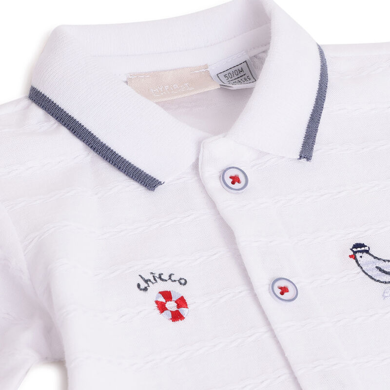Boys White Applique Front Opening Babysuit image number 2
